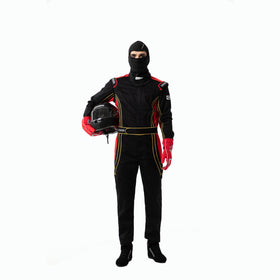 J-RACING balaclava in a race garage setting showing professional use and durability benefit