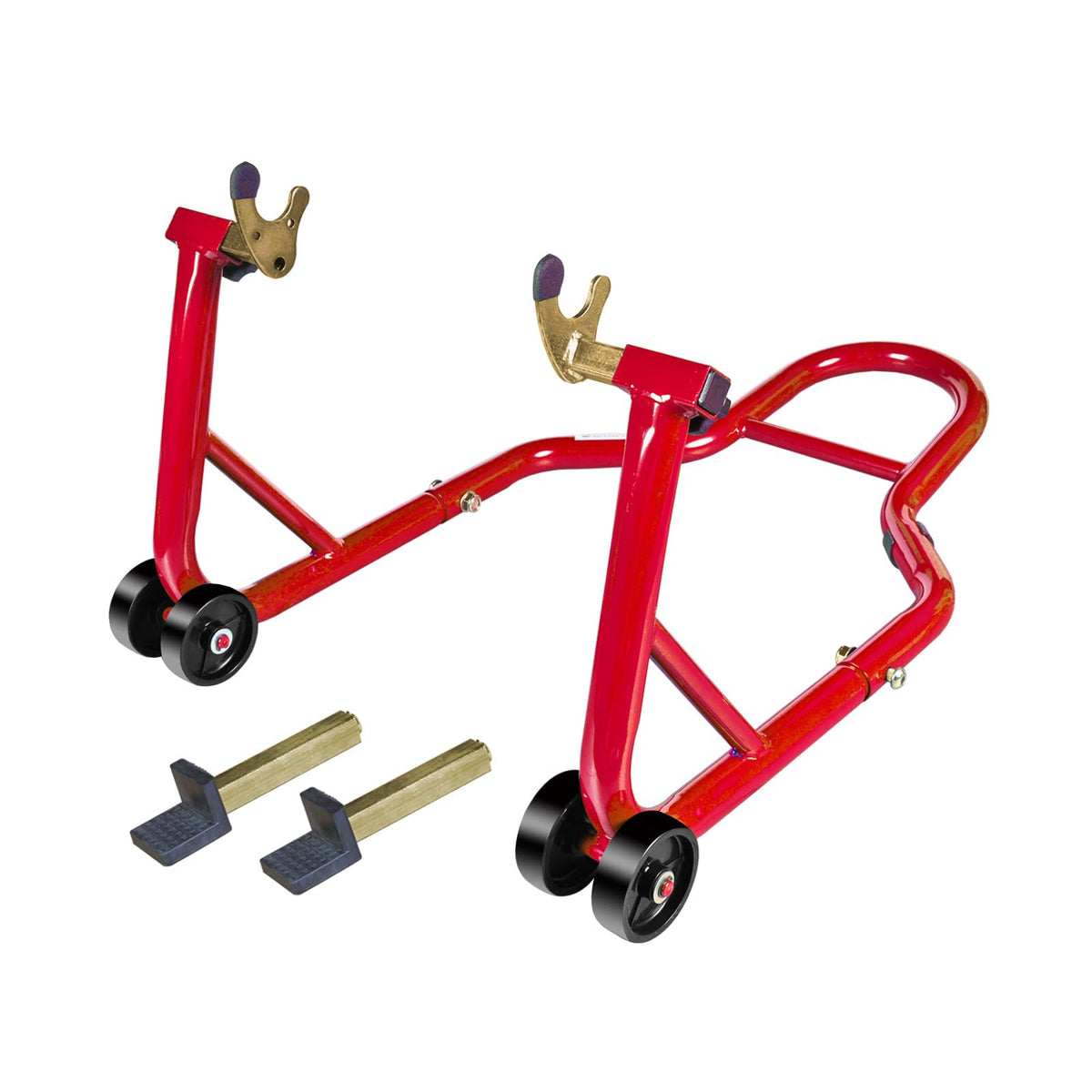 Jack Boss front fork stand showing stable lift and easy access