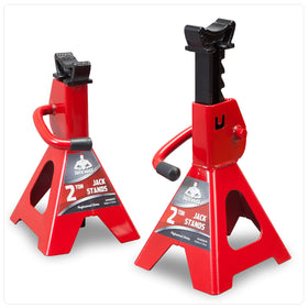 Jack Boss front view of the two-pack stands showing compact storage and quick deployment