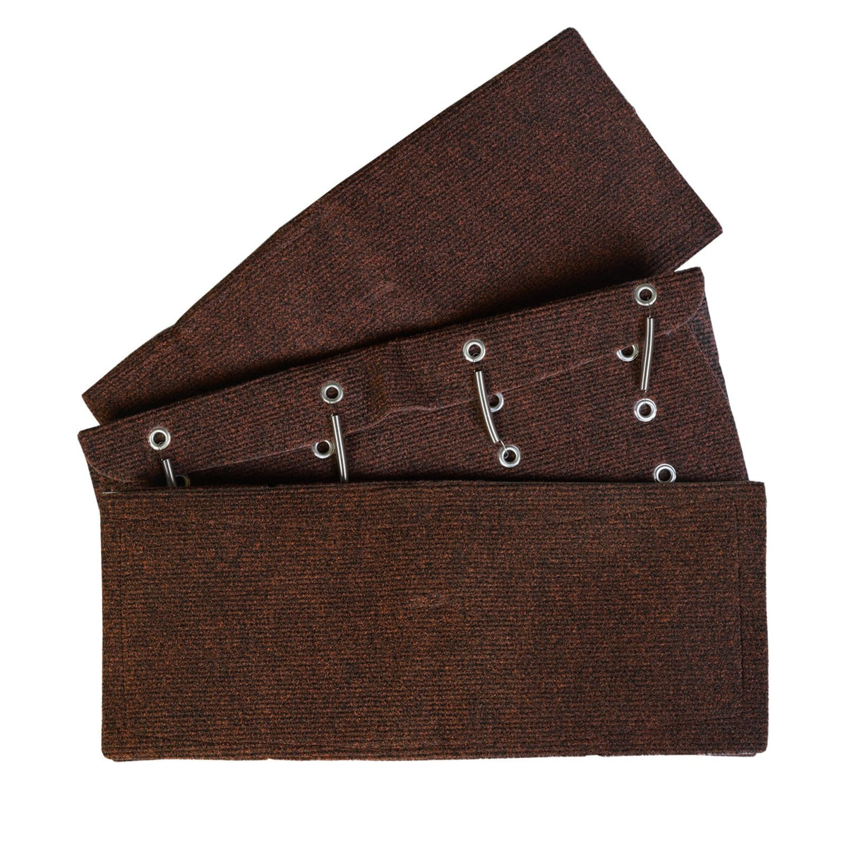 Jack Boss front view of three brown RV step covers showing neat packaging and fit benefit