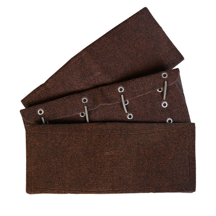 Jack Boss front view of three brown RV step covers showing neat packaging and fit benefit