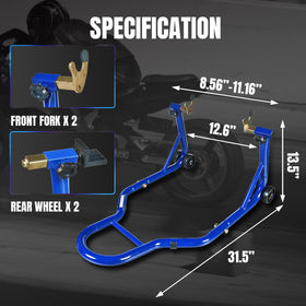 Jack Boss rear L-shape stand side profile showing swingarm spool compatibility benefit