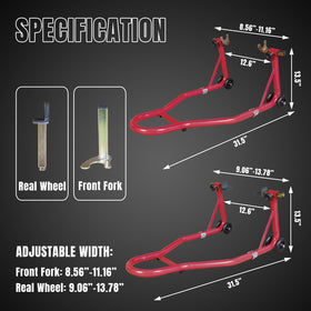 Jack Boss rear stand engaging swingarm spools for secure support