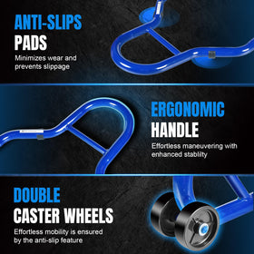 Jack Boss rear stand caster wheels detail showing smooth movement and stable support