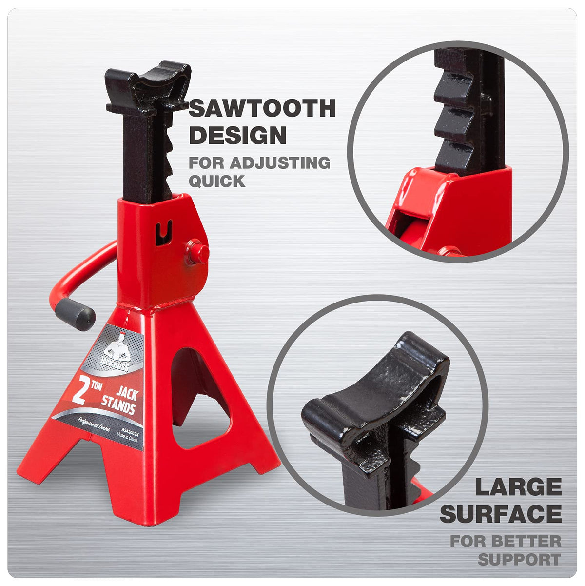 Jack Boss stand next to tape measure illustrating 9.8" to 15" height range for fit checks