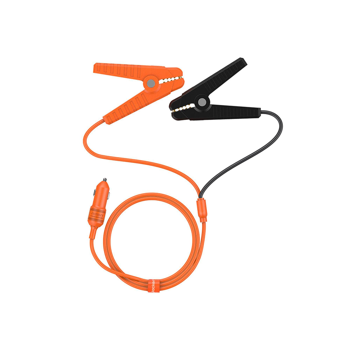 Jackery cable front view showing cigarette-lighter plug and secure connection benefit