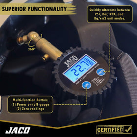 JACO Elite in use on a car tire showing fast accurate reading benefit