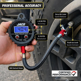 JACO ElitePro-X digital display detail showing precise 0.10 PSI resolution for accuracy