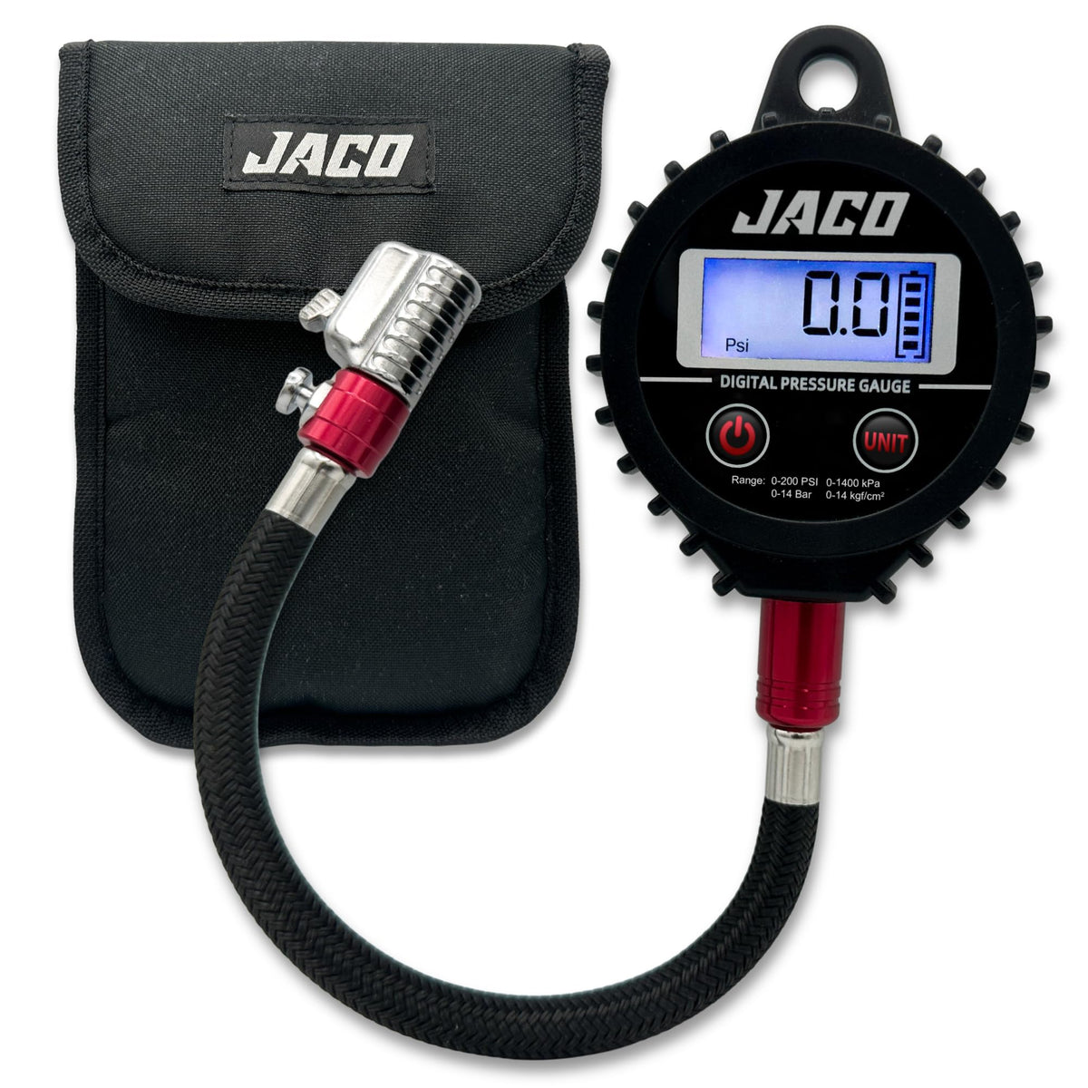 JACO ElitePro-X front view showing compact gauge and ergonomic grip benefit accuracy