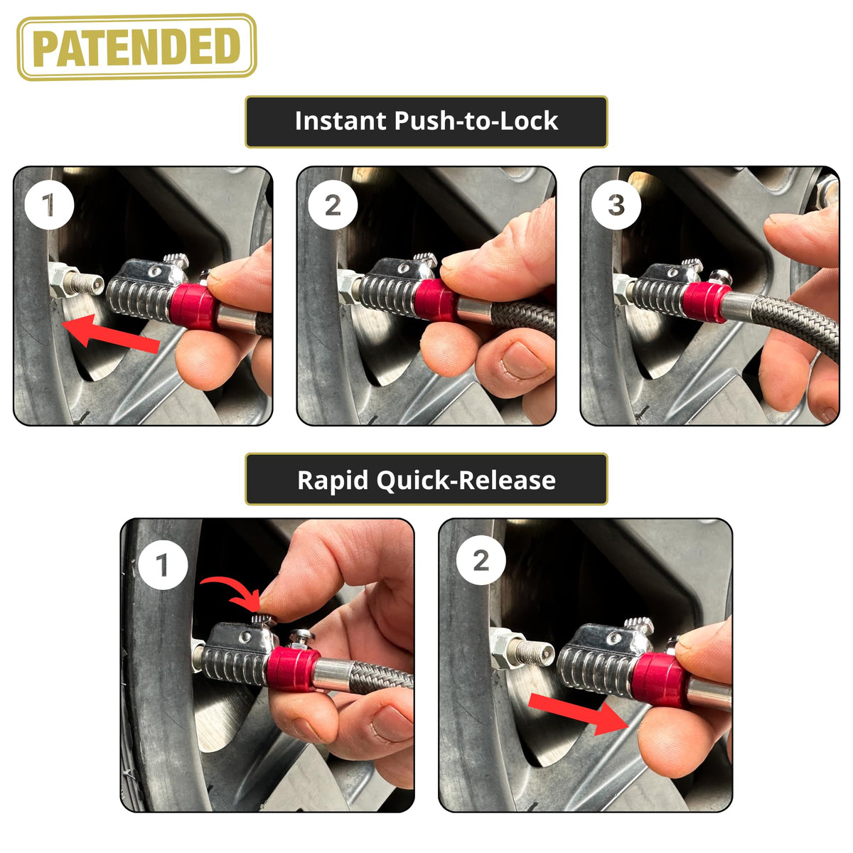 JACO ElitePro-X hose and bleeder valve showing nylon-braided hose for controlled release