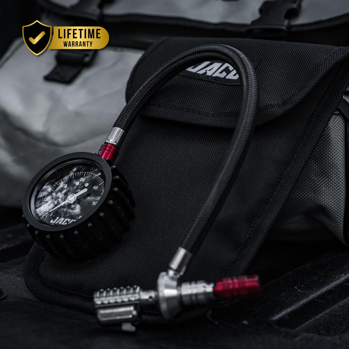 JACO Lightning RX4 accessories laid out with spare cores and valve tool for roadside repairs