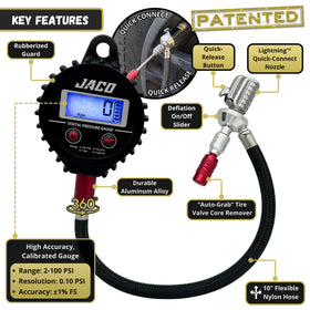 JACO Lightning RX4 gauge closeup displaying precise 0.10 PSI increments for accurate readings