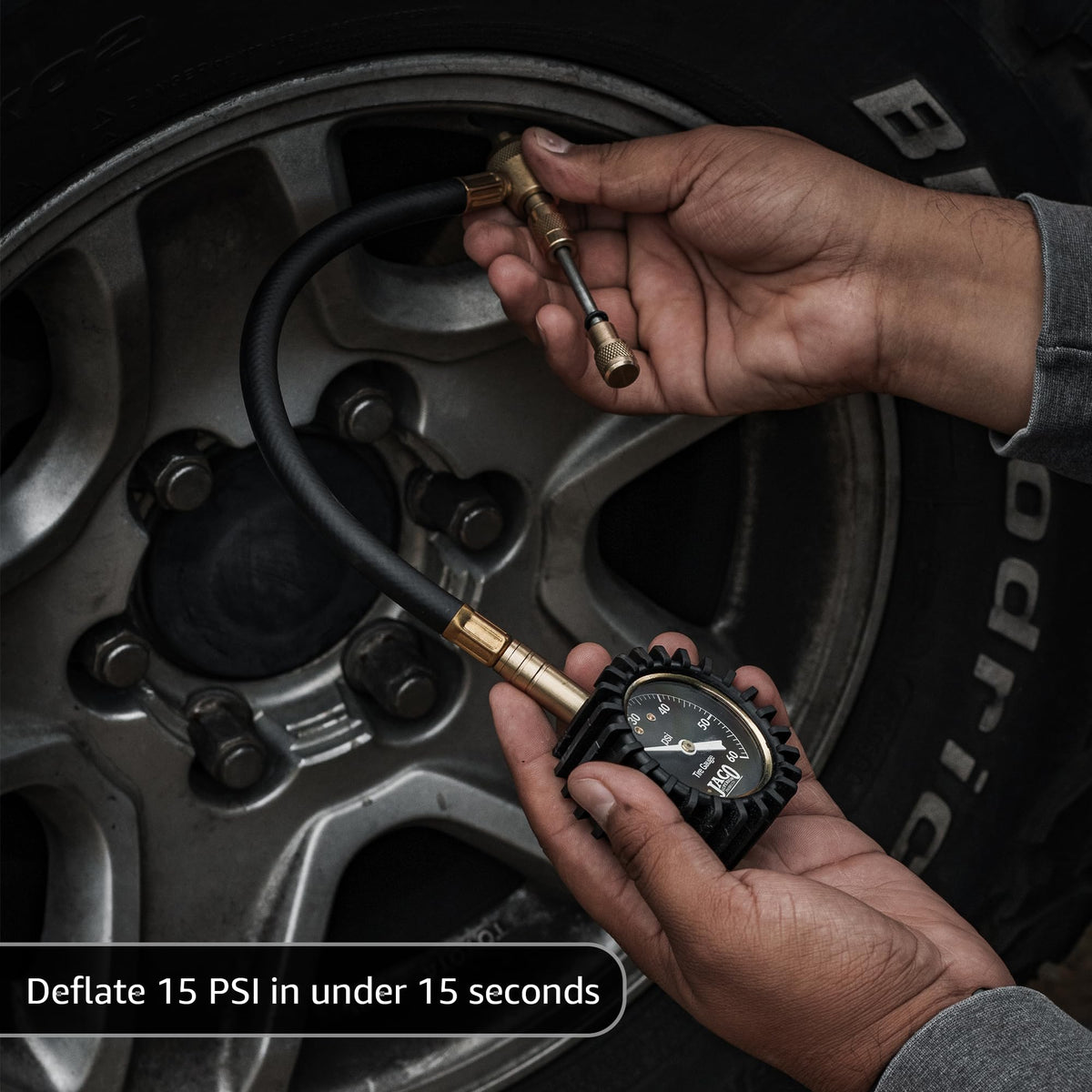 JACO RapidFlow in use deflating tire quickly for improved off‑road traction