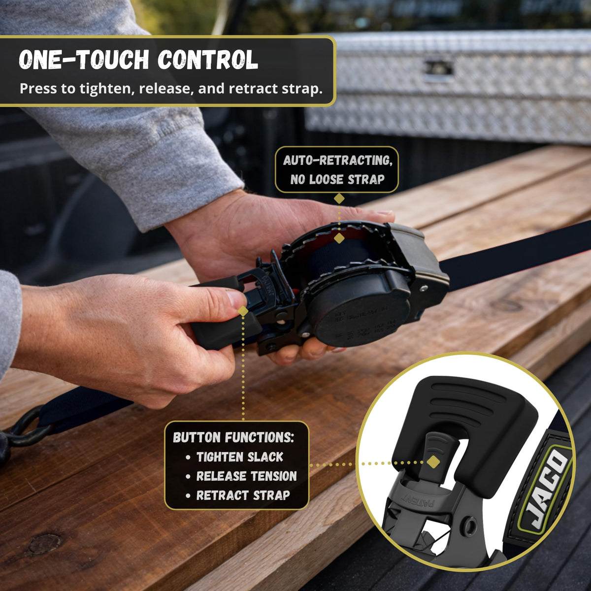 JACO soft loop anchor detail protecting vehicle paint and providing secure hold