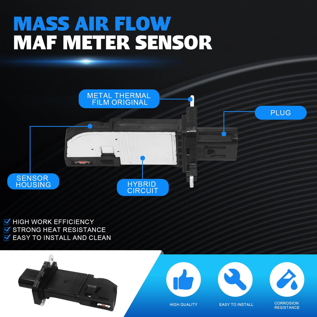 JADRANCI MAF sensor installed in engine bay demonstrating direct-replacement convenience