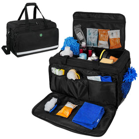 Jaffzora front view with lid showing organized pockets and tidy storage benefit