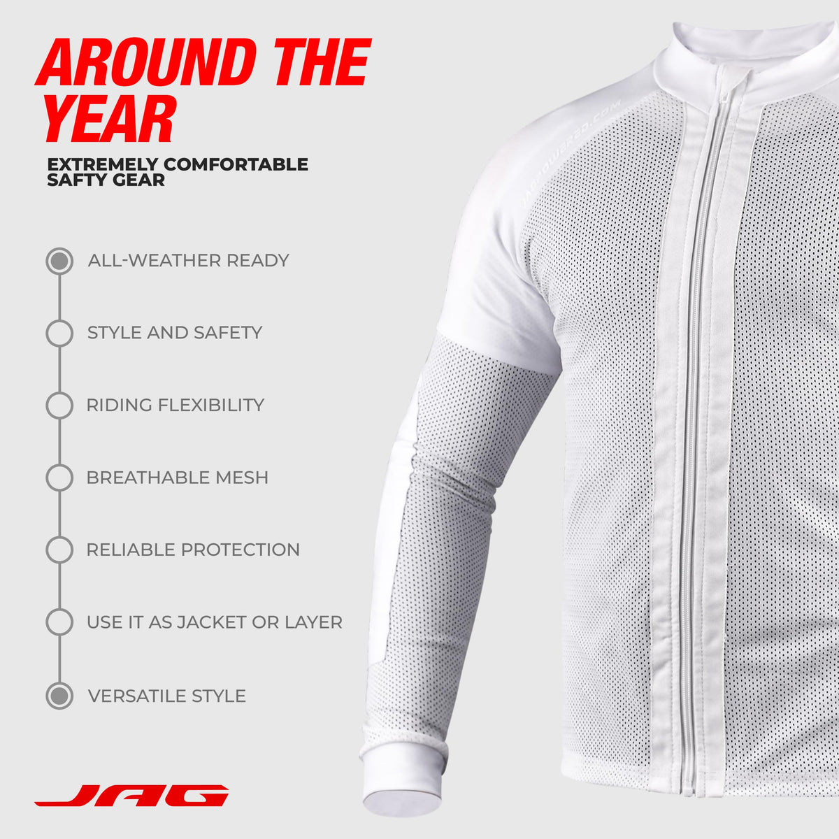 J.A.G. full-length zipper open showing three-way wear versatility benefit