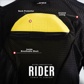 J.A.G. model wearing hoodie on motorcycle demonstrating everyday protection