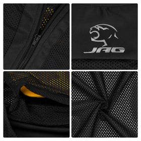 J.A.G. folded shirt next to a helmet for size comparison showing compact storage benefit