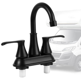 JAKARDA front view black RV faucet showing sleek finish and compact design benefit