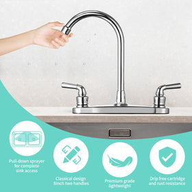 JAKARDA faucet installed in an RV sink showing full swivel access benefit