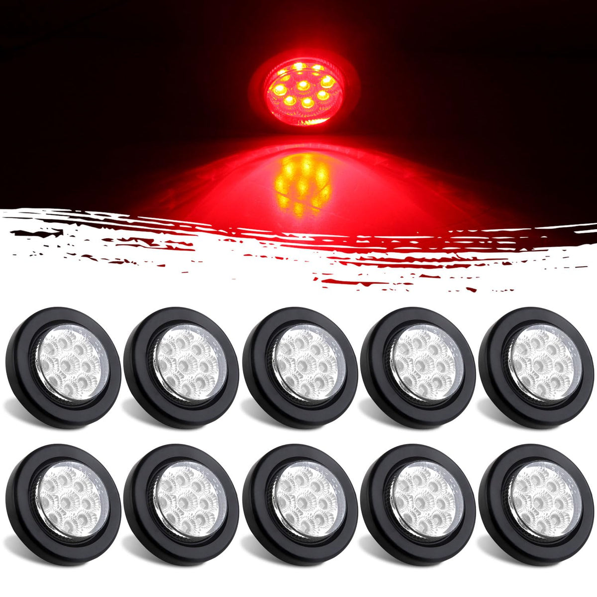 Jamarco front face of 2-inch red LED marker showing clear lens and bright benefit