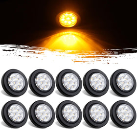 Jamarco front view of 10-piece amber LED marker lights showing compact pack and clear lens benefit