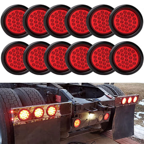 Jamarco front view 4-inch round LED light showing bright red lens for visibility