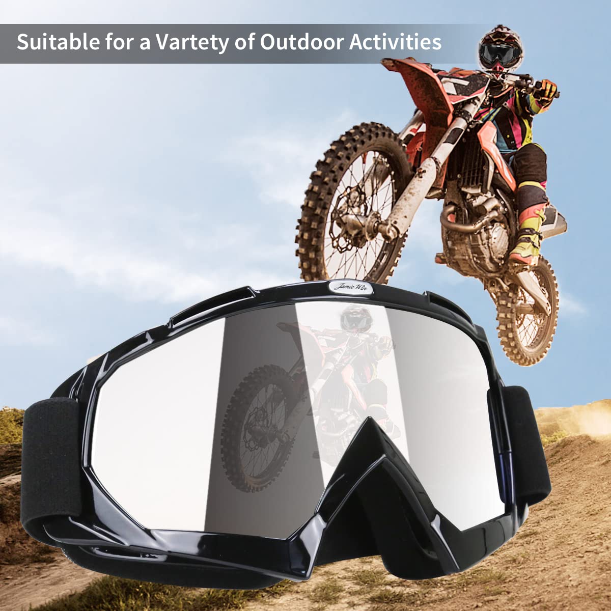 JAMIEWIN goggles worn by motocross rider showing dust protection benefit