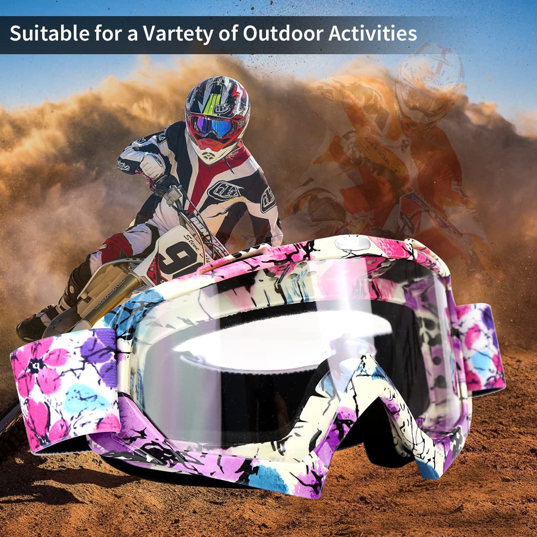 JAMIEWIN goggles in use on ATV trail showing debris protection and UV benefit