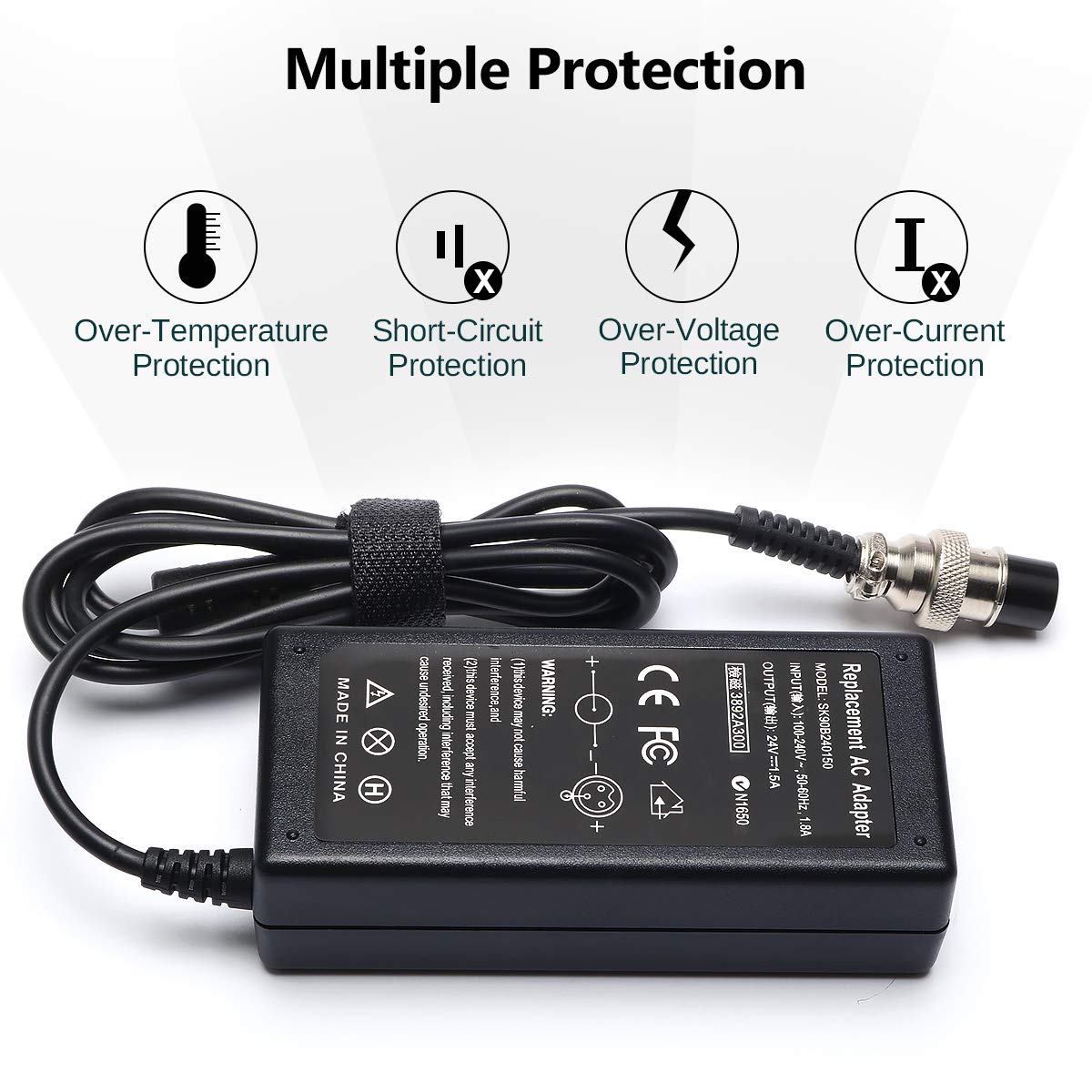 Janboo charger wiring and label view highlighting safety and specs