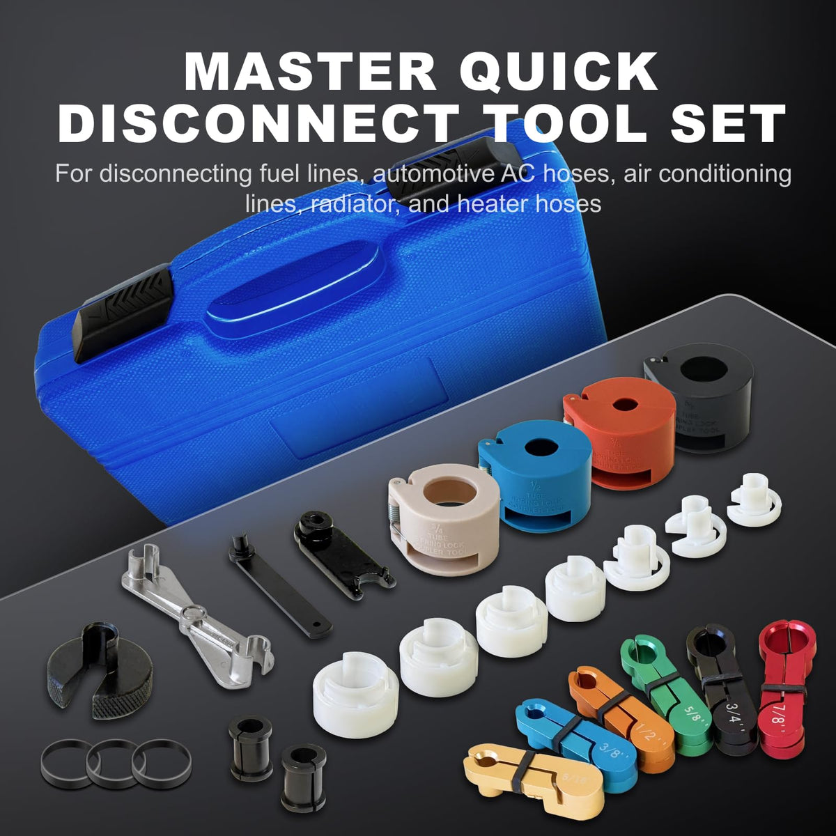 Janhemei tools laid out to show variety and coverage for fuel and AC lines