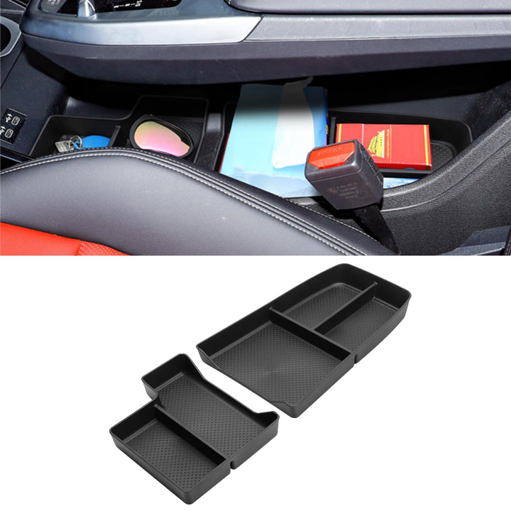 Jaronx front view of console tray showing precise fit and neat storage
