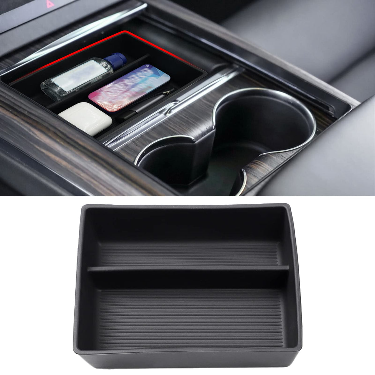 Jaronx front console organizer overhead view showing neat layout and fast access