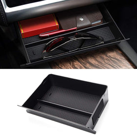 Jaronx front view installed in Tesla console showing neat storage and quick access