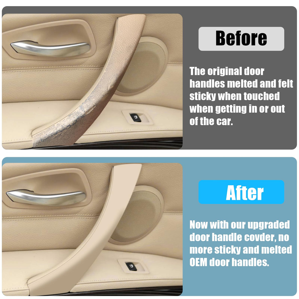 Jaronx installed driver-side handle cover demonstrating smooth, nonsticky feel