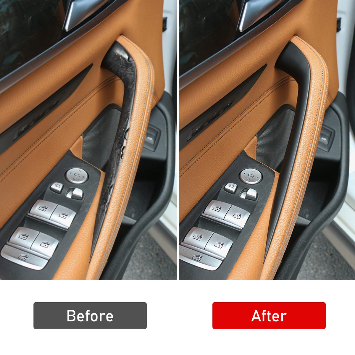 Jaronx cover installed on front driver door handle, restores smooth grip and look