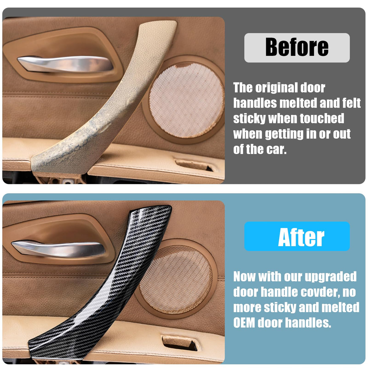Jaronx installed on left rear BMW E91 inner handle, protects sticky original area benefit