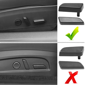 Jaronx buttons installed on Tesla passenger seat showing easy replacement benefit
