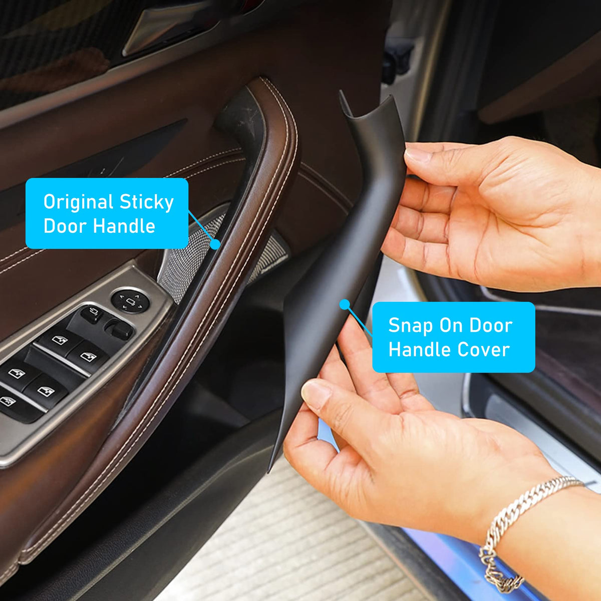 Jaronx cover fitted to rear right door handle, hides worn rubber and improves aesthetics