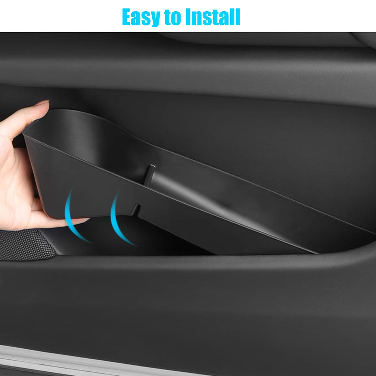 Jaronx lifestyle shot inside Model S showing tidy door pocket convenience