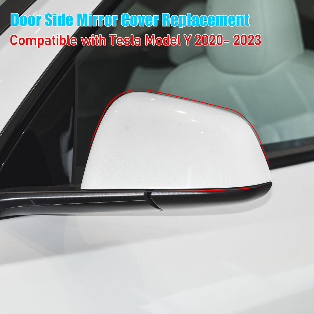 Jaronx mirror cover installed on Tesla Model Y demonstrating direct-fit replacement benefit