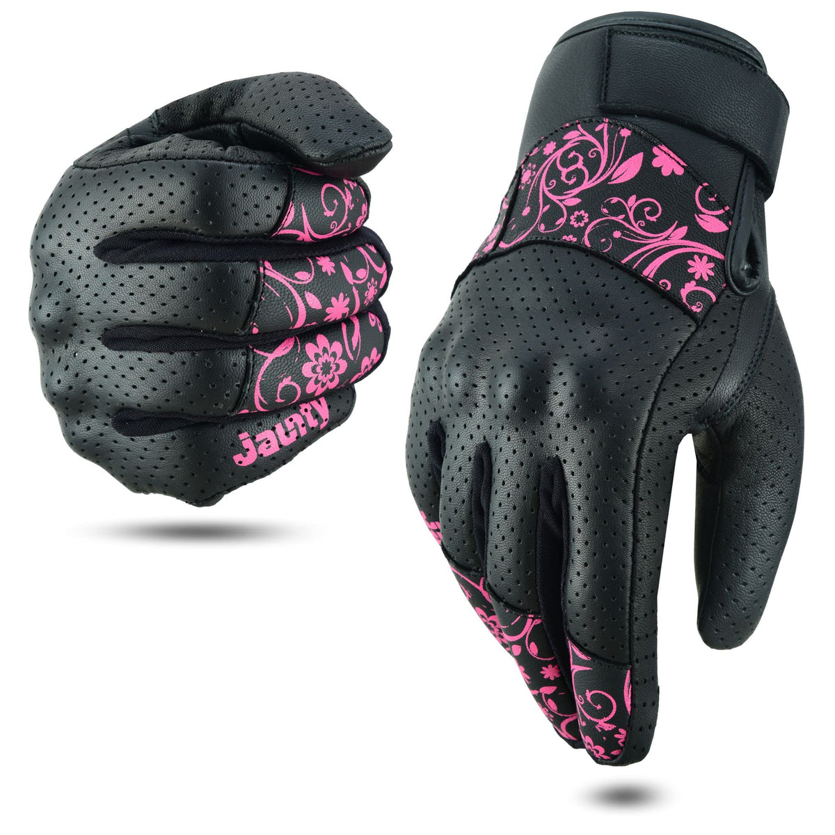 JAUNTY front view pink glove showing full-finger protection and style