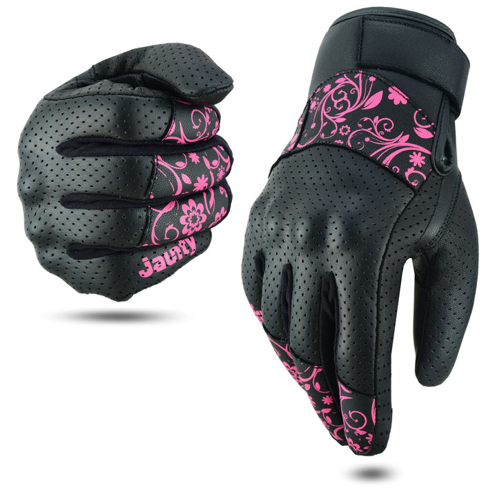 JAUNTY front view pink glove showing full-finger protection and style