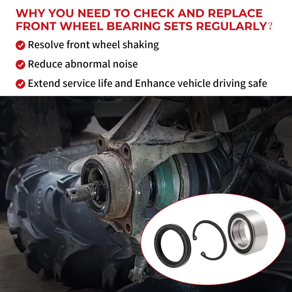 JAVIK bearings pressed into ATV hub demonstrating restored smooth steering