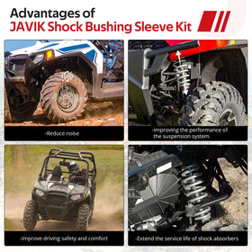 JAVIK bushings installed on a rear shock showing proper alignment and stability