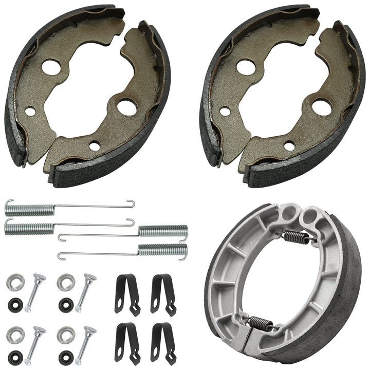 JAVIK front and rear brake shoes kit showing complete packaged set and parts, ready to install