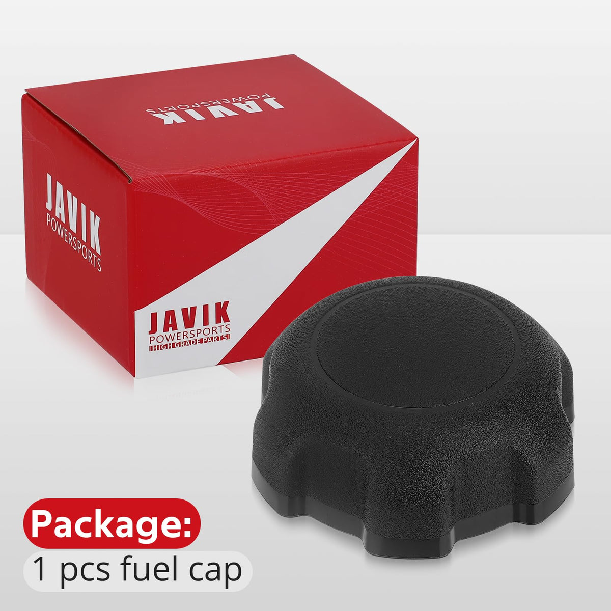JAVIK gas cap on off-road Can-Am in trail setting highlighting durability and confidence