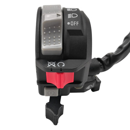 JAVIK front view of handlebar switch assembly showing controls for quick identification and replacement