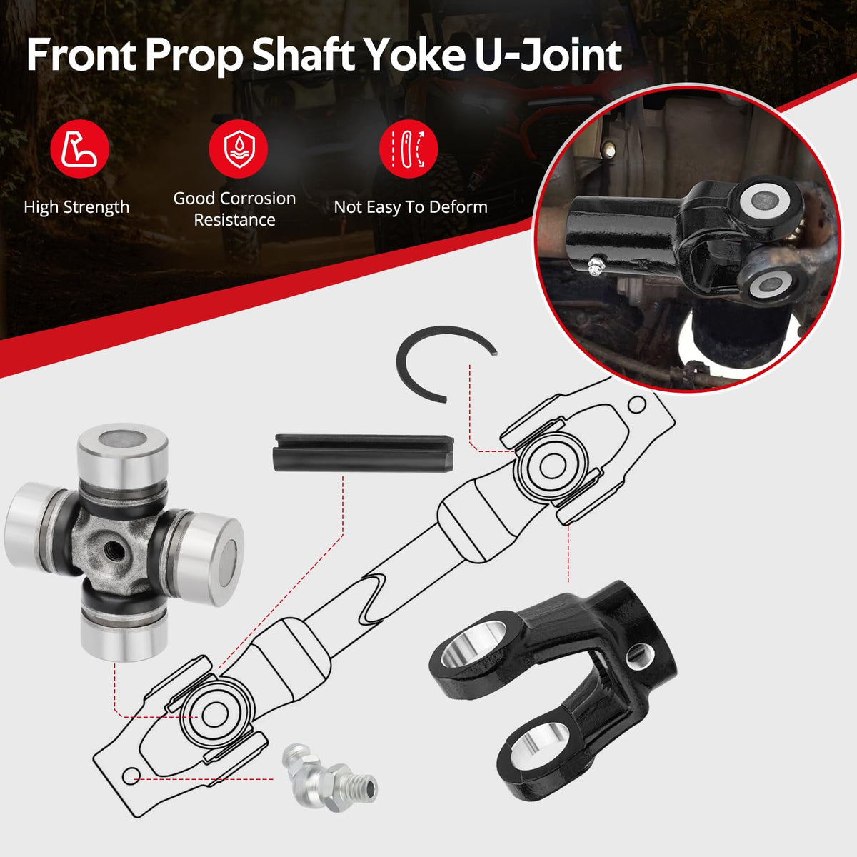 JAVIK part installed on Polaris front axle demonstrating restored drivetrain stability benefit